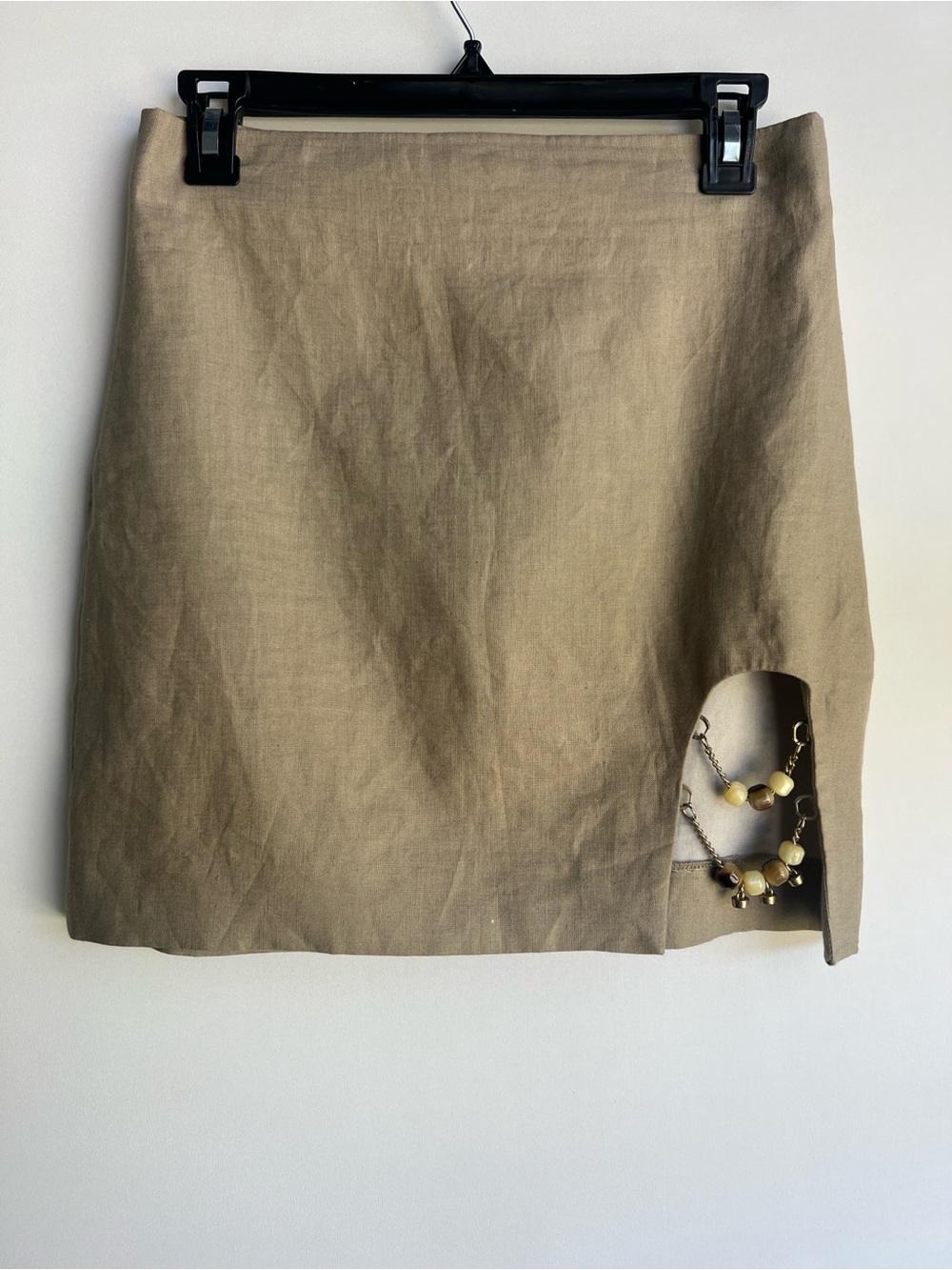 Zara Beige Mini Skirt with Decorative Beaded Chain Accent